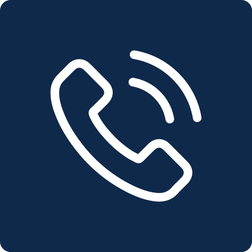 A white phone icon on a blue background.