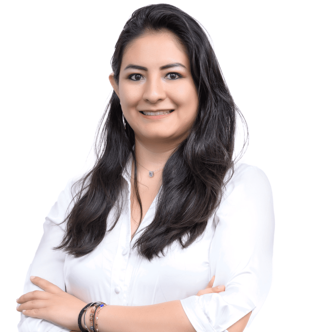 A woman in a white shirt posing for a photo.