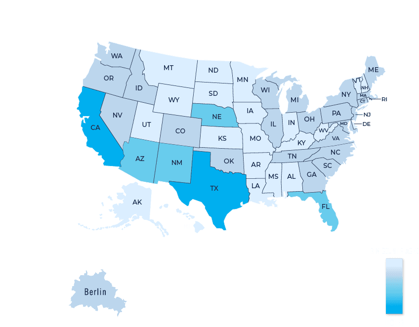A map of the united states with a blue color.